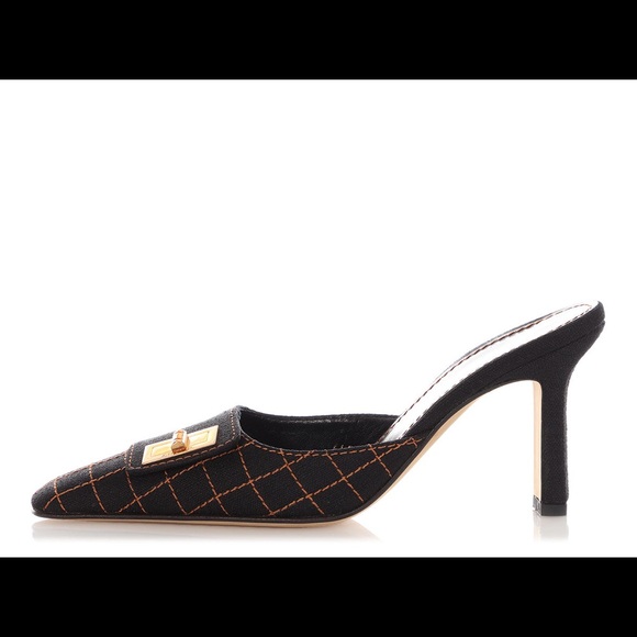 CHANEL BLACK QUILTED FABRIC MULES size 40 - Picture 4 of 9